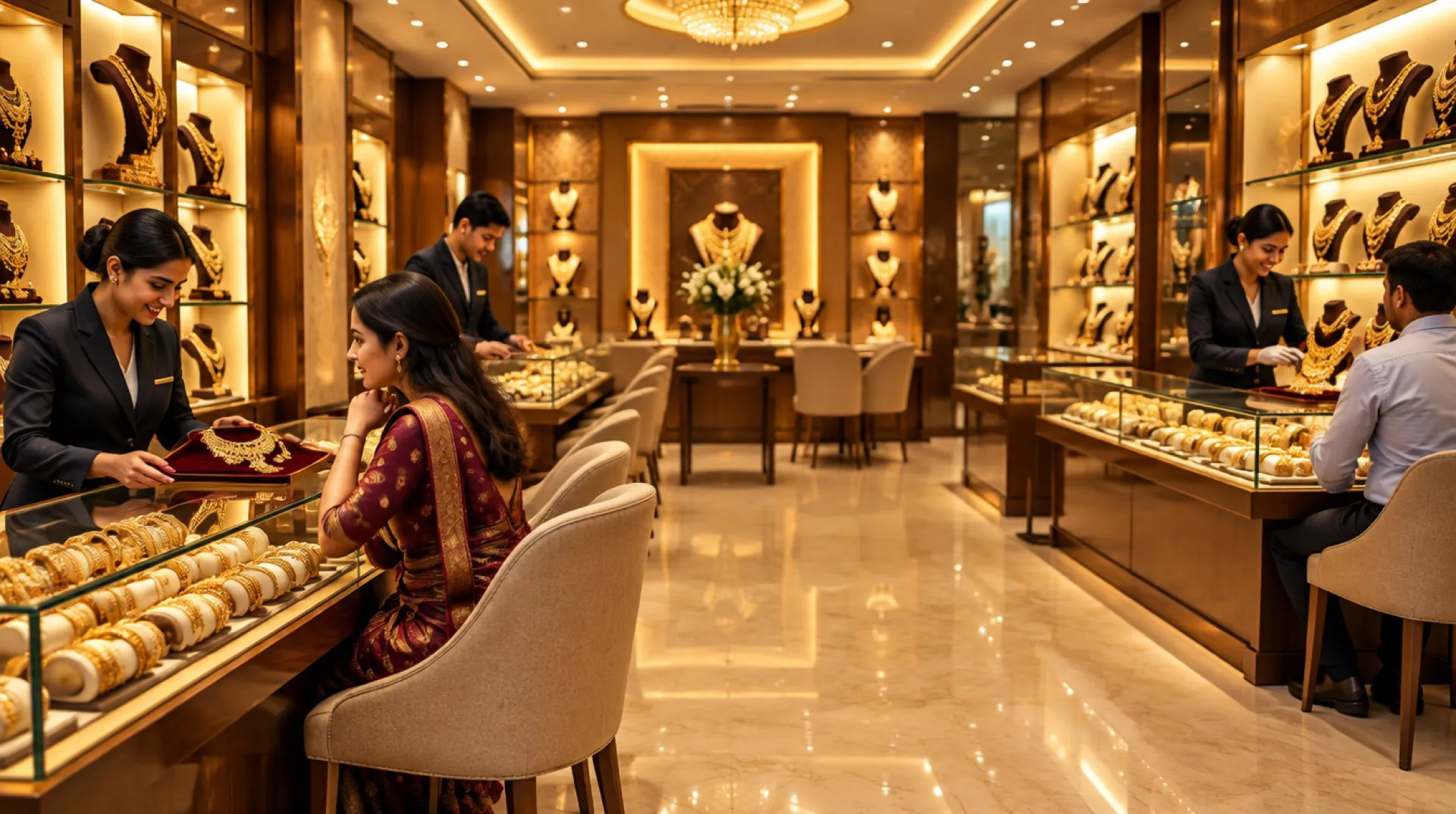 Jewellery showroom sales team at the counter